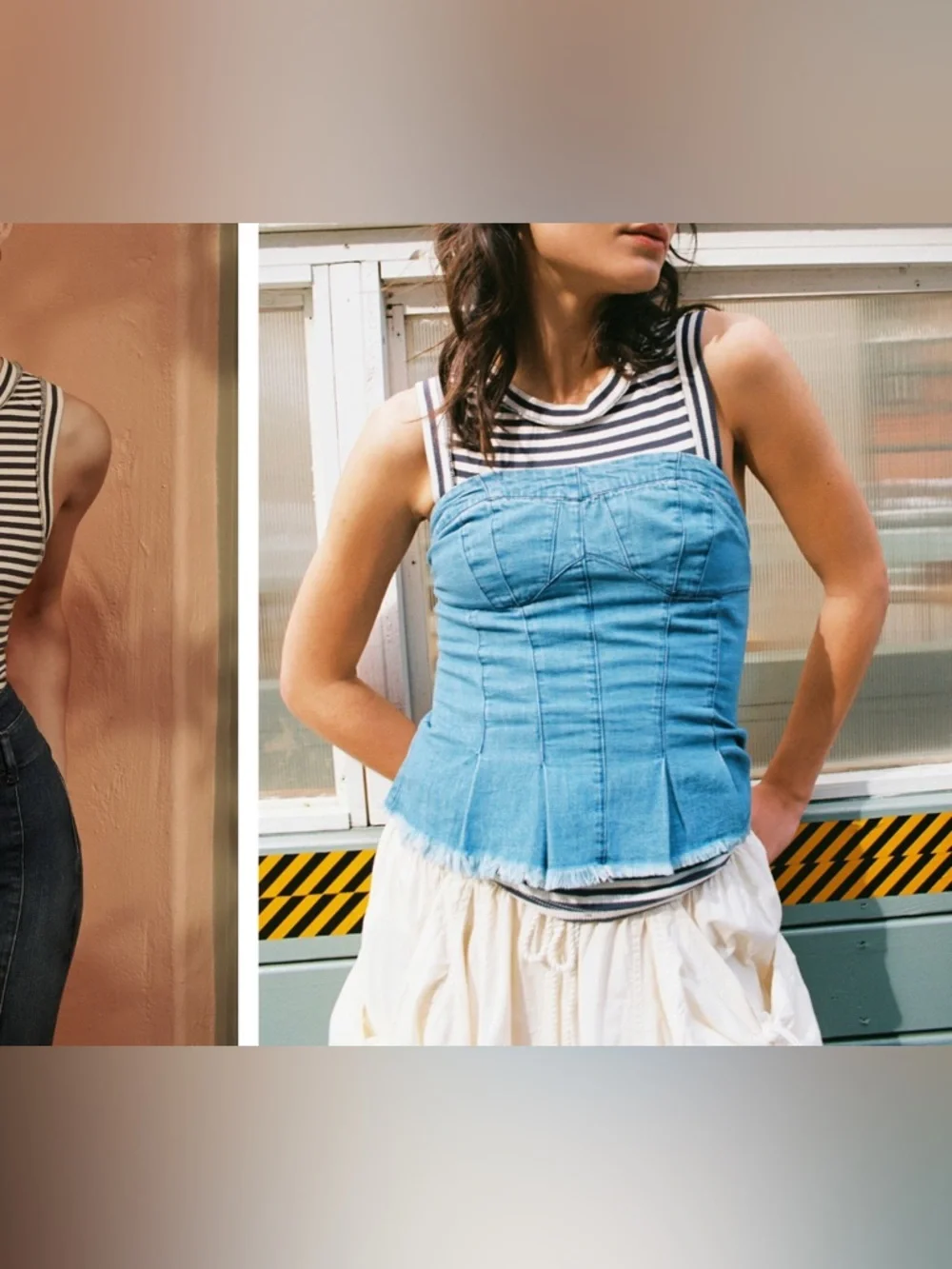 NWOT Free People We The Free Kate Stripe Tee tank - navy Combo - small_7